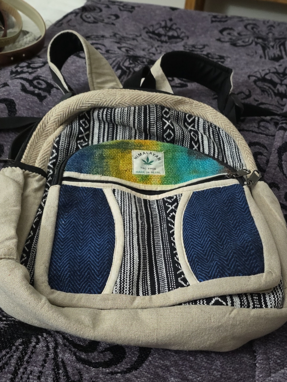 Himalayan Canvas Backpack in Blue & Cream
